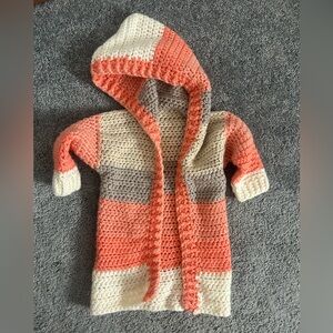 Handmade Striped Crochet Hooded Duster Sweater
